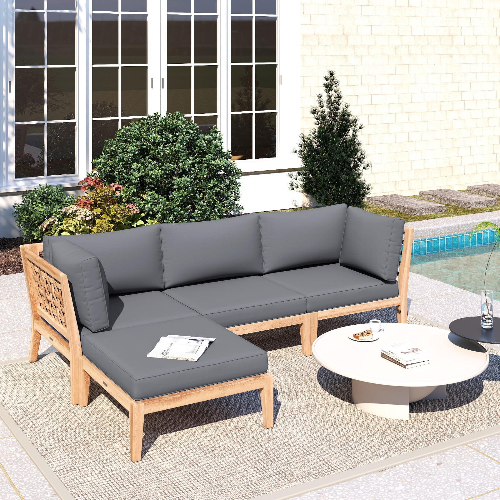 4 inch Outdoor Cushions for Patio Furniture with 5 Pillows, Patio Furniture Cushions,Water-Resistant Outdoor Couch Cushions,4 Seat Sofa Cushions for Outdoor Sectional,Grey