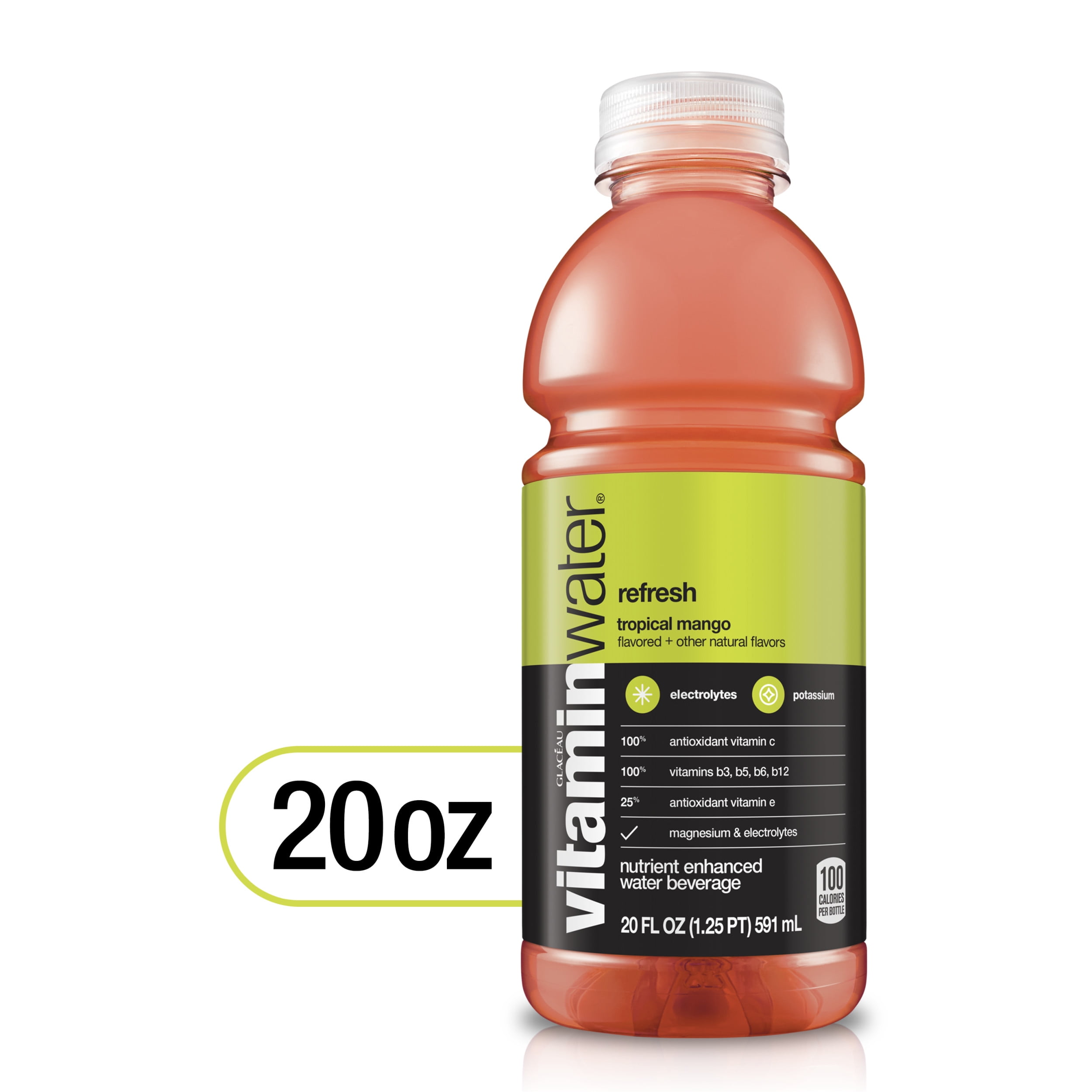 vitaminwater refresh electrolyte enhanced water w/ vitamins, tropical mango drink, 20 fl oz