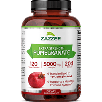 Zazzee Extra-Strength Pomegranate 20:1 Extract 5000 mg Strength – 120 Vegan Capsules – Standardized to 40% Ellagic Acid – Antioxidant, Heart & Immune Support – Vegan • Non-GMO • Made in USA