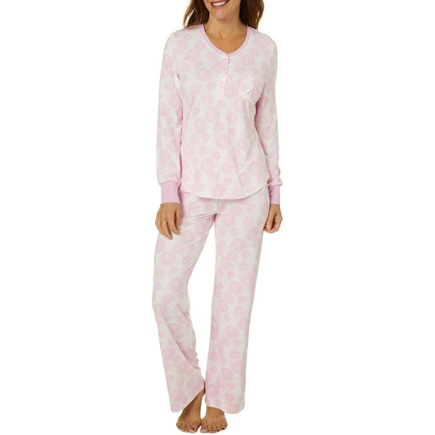 Jasmine Rose Jasmine Rose Womens Pink Ribbon Rose Print Pajama Set
