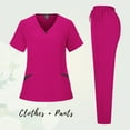 thumbnail image 2 of Plus Size Printed Scrub Uniform Top & Pants Set for Women, Short Sleeve V-Neck Workwear with Pockets - Floral & Animal Designs for Nurses & Caregivers,Hot Pink XL, 2 of 3