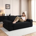 thumbnail image 2 of 81" Convertible Sofa Bed, 3-in-1 Folding Floor Couch, Corduroy Fold Out Sleeper Futon Mattress with Pillows, Boneless Lounge Loveseat for Living Room, Black, 2 of 13