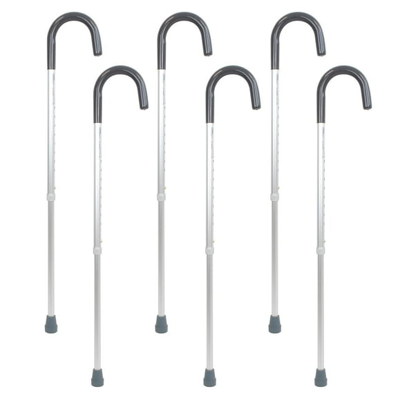 Dynarex Round Handle Cane with Vinyl Grip, Provides Mobility Support in a Classic Cane Design with Adjustable Height, 250 Pound Weight Capacity, Silver - 6 Canes