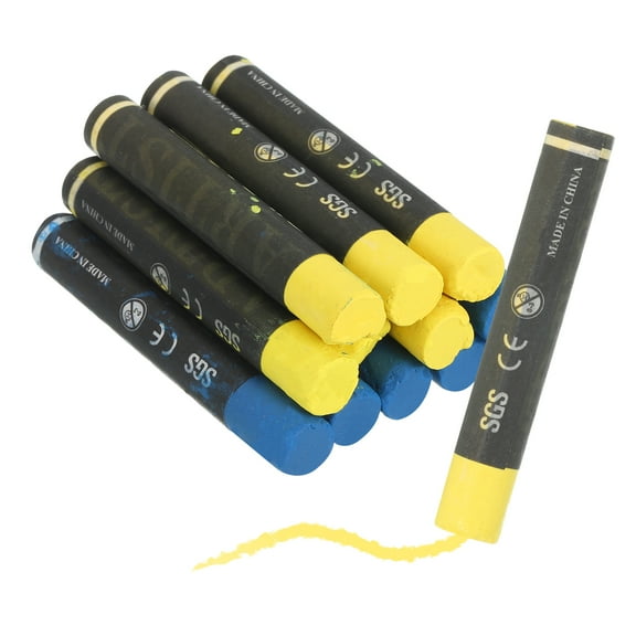 12Pcs Lumber Marking Crayons, 2.8" x 0.4" Round Wax Tire Marker Pen Drawing Crayons for Wood Metal(Blue/Yellow)