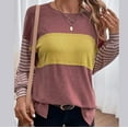 thumbnail image 4 of BLVB Womens Fall Spring Tops Striped Color Block Trendy Blouse Crewneck Long Sleeve Casual Ladies Going out Shirts, 4 of 8