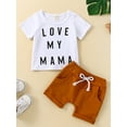 thumbnail image 2 of Bagilaanoe Newborn Baby Boy Short Pants Outfits Short Sleeve I LOVE MY MAMA Letter Print Crew Neck T-Shirt Tops + Tie-Up Shorts 3 6 12 18 24 Months Set, 2 of 9