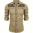 thumbnail image 3 of Gunia Western Cowboy Shirts For Boys Children Fashion Chest Print Casual Large Sized Long Sleeved Collar Shirt Shirts For Boys Khaki 12-13 Years, 3 of 4