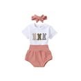 thumbnail image 1 of Xingqing Newborn Baby Girl Easter Outfits 3pcs Rabbit Ruffle Sleeve Romper+Bunny Print Short Pants+Headband Clothes, 1 of 7