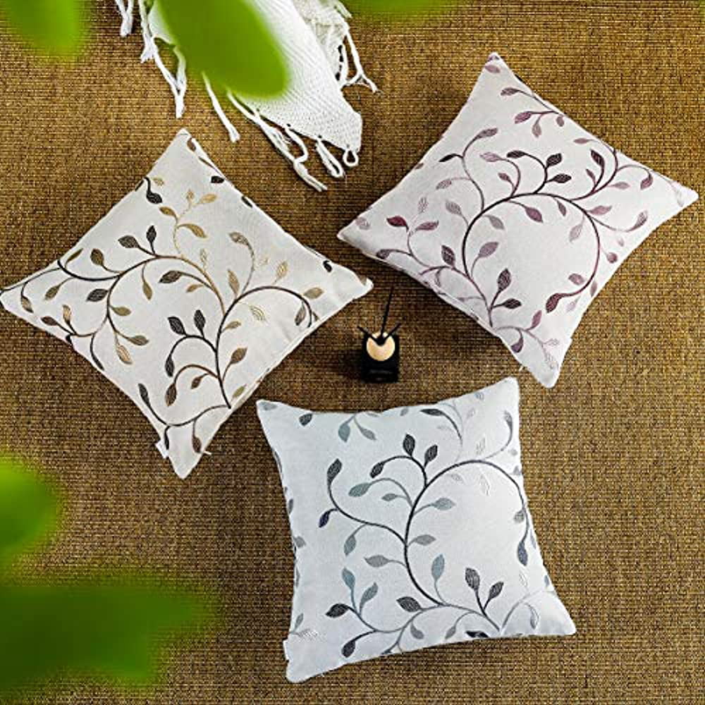 AmHoo Jacquard Leaf Pattern Soft Throw Pillow Covers Embroidered Cushion Covers Set of 2 Pillowcase for Sofa Couch Home Decorative 20x20Inch Silver
