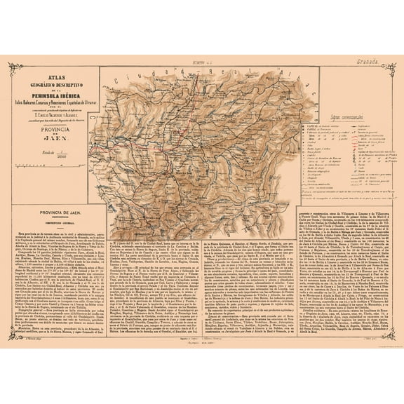 Historic Map - Jaen Spain - Valverde 1880 - 31.58 x 23 - Vintage Wall Art