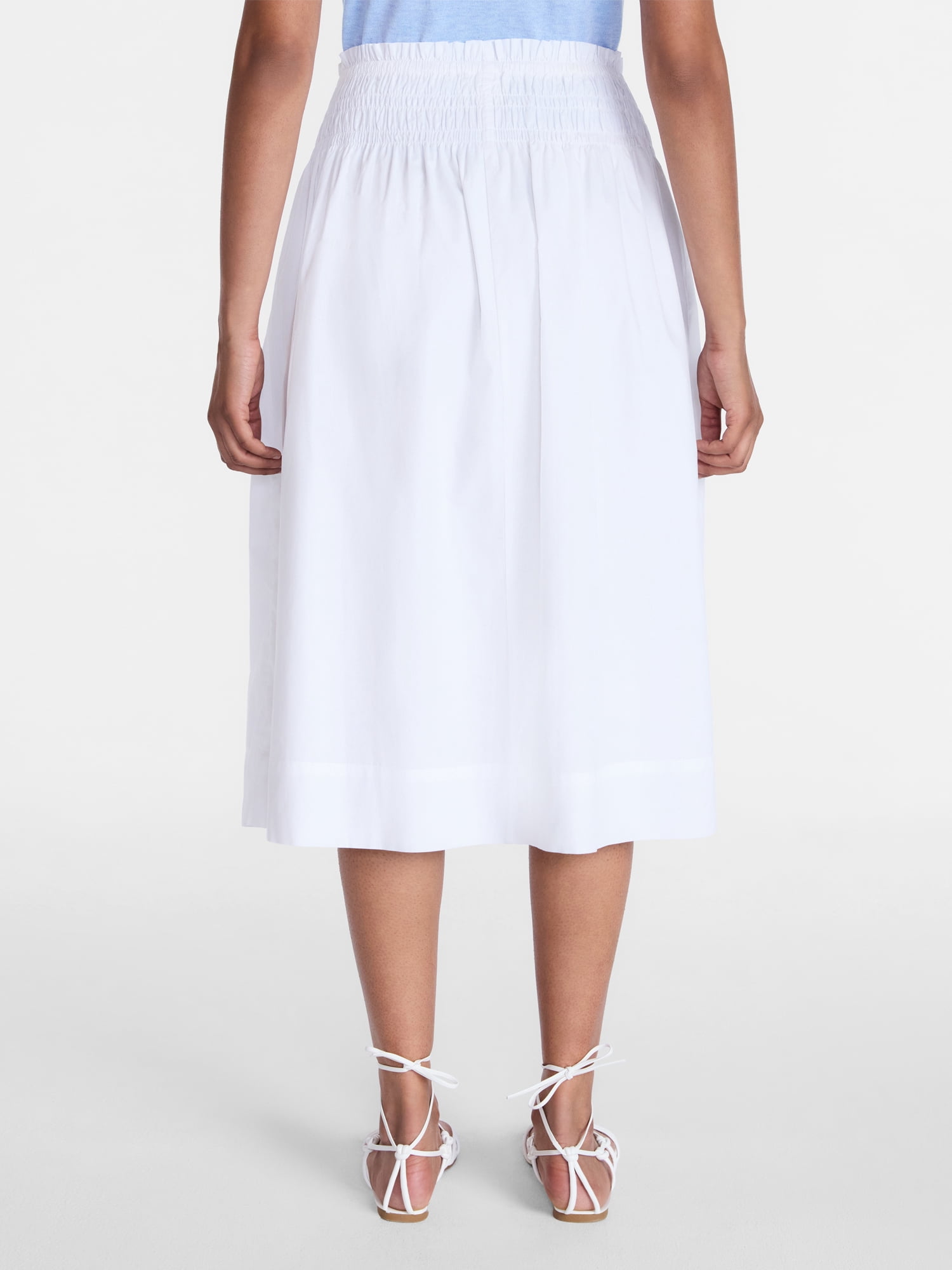 Time and Tru Women's Smocked Waist Cotton Midi Skirt, Sizes XS-XXXL