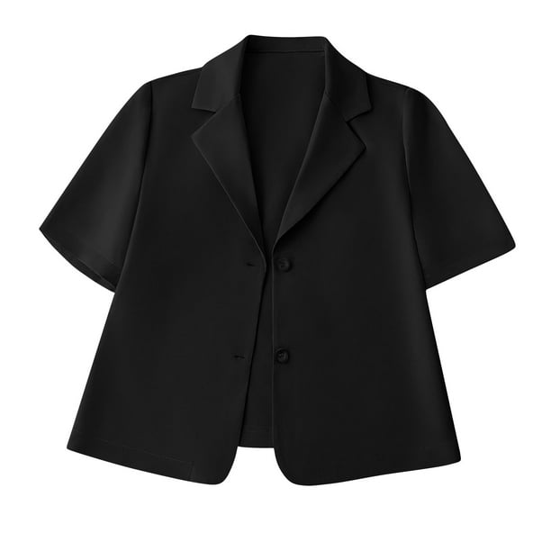 Blazer para mujer, color liso, manga 3/4, corto, informal, tipo cárdigan, top de poliéster para mujer