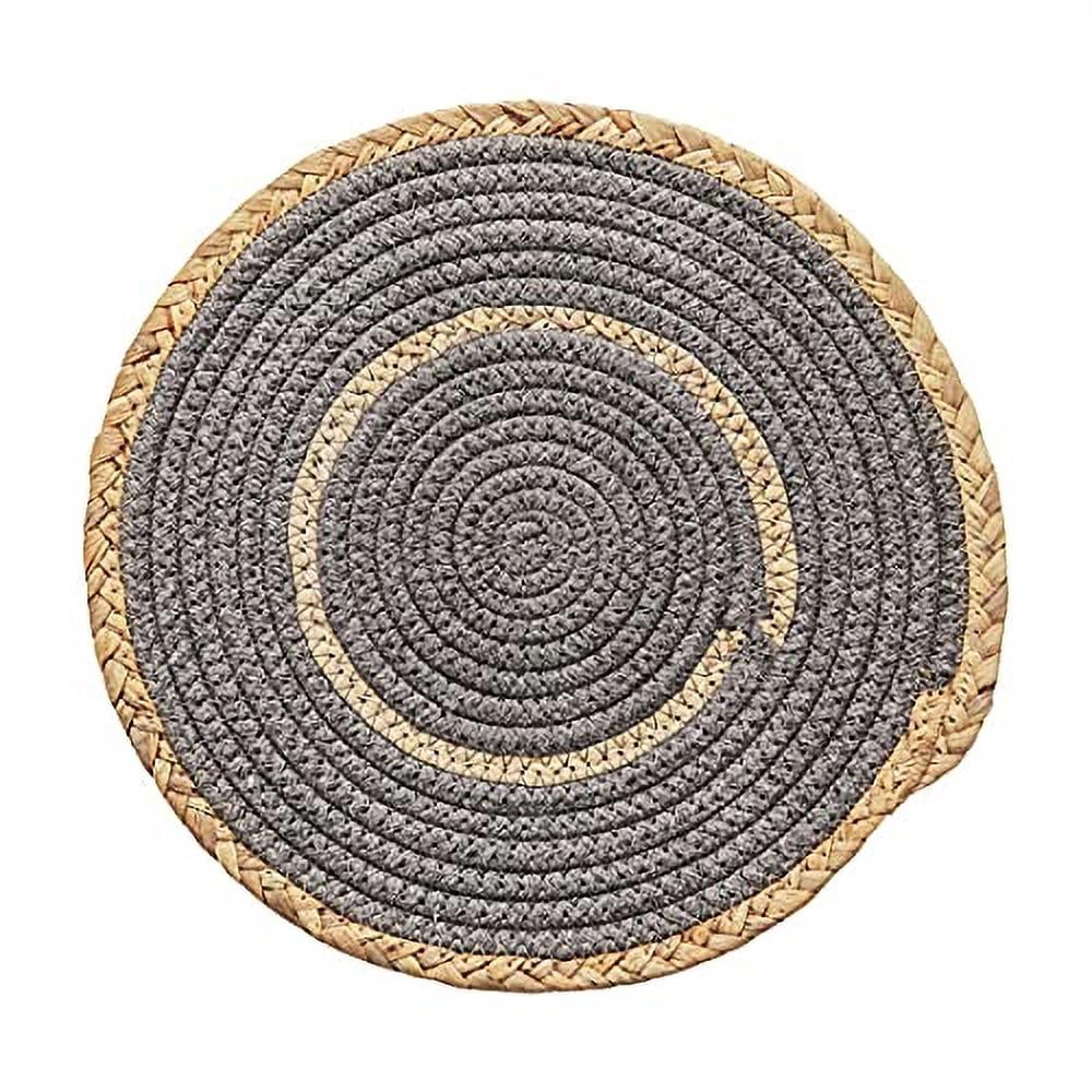 Fennco Styles Hand-Woven Rattan Cotton Rope Placemats 12-Inch Round, Set of 4 - Slate Braided Table Mats Heat Resistant Insulation for Home, Boho Décor, Dining Table, Banquets, Special Events