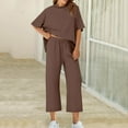 thumbnail image 2 of Kaemgyyd Women’s Summer 2 Piece Outfits Casual Half Sleeve Crew Neck Tops Wide Leg Cropped Pants Capris Travel Matching Sets Streetwear, 2 of 7