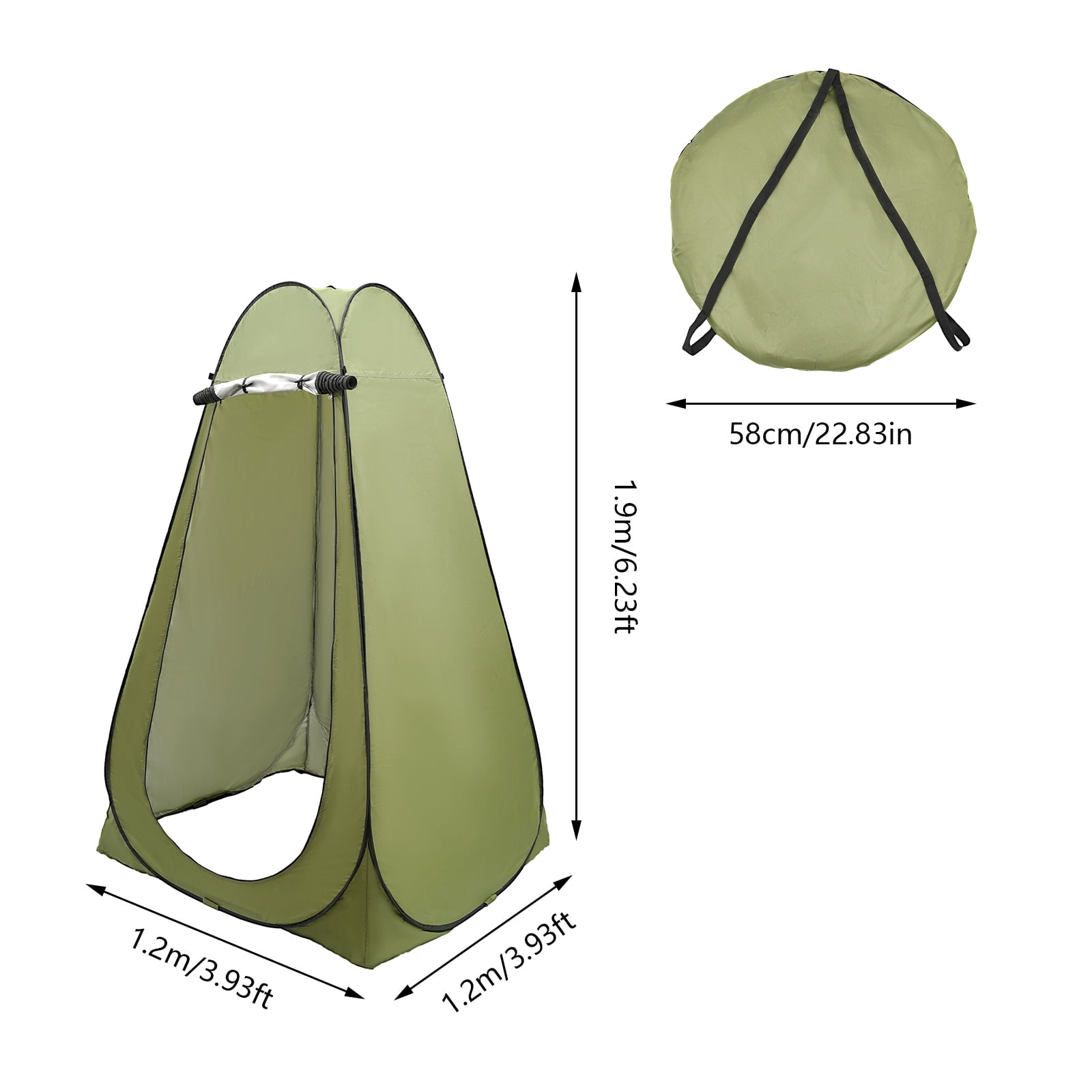 Instant Pop-Up Toilet Tent, 3.94x3.94x6.23ft Green Polyester, UV-Resistant Silver Layer, Dual Zipper Door & Mesh Window, Great for Outdoor Games/Model Changing