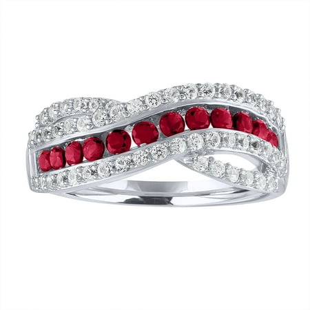 Womens Lab Created Red Ruby Sterling Silver Cocktail Ring