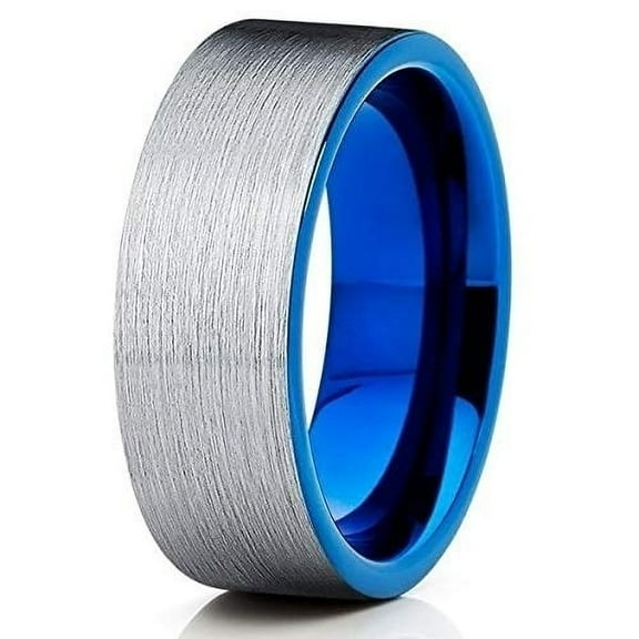 Silly Kings Jewelry 8mm Blue Tungsten Wedding Band - Blue Tungsten Ring - Silver Brush (11)