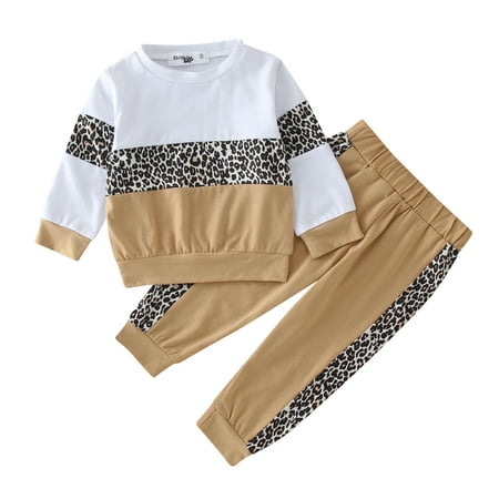 

koaiezne Toddler Boys Long Sleeve Leopard Print Sweatshirt Pullover T Shirt Tops Pants Outfits Hoodie Kid Boy New Born Baby Clothes