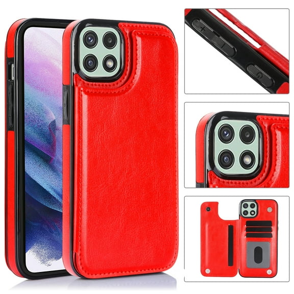 Wallet Case for Samsung Galaxy A42 5G with Card Holder, Back Folio Flip Premium PU Leather Kickstand Card Slots Case, Double Strong Magnetic Clasp Durable Shockproof Phone Case,Red