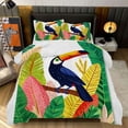 thumbnail image 2 of Tropical Toucan Vibrant Leaves Art Comforter Set Full Size Bedding Set For Travl Bedroom Decor Quilt With 2 Pillow Cases, 2 of 5