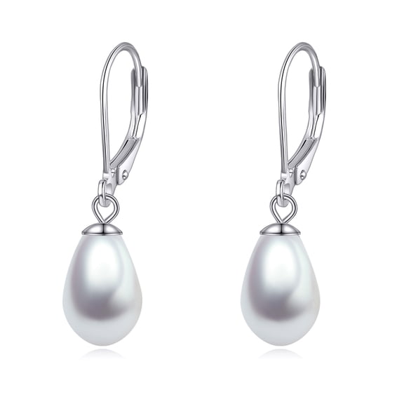 925 Sterling Silver Pearl Leverback Earrings Dangle Drop Jewelry Gifts for Women (Teardrop White Pearl)