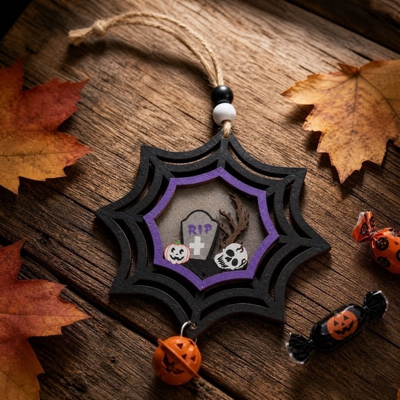3Pcs Halloween Wooden Pendant, Fufafayo Halloween Wooden Pendant With Lights, Hanging Wood Decor for Fall Autumn Home, Spooky Glowing Lantern Ornament for Wall Door Window, Halloween Party Decoration