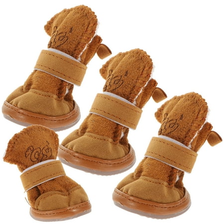 WHAMVOX 4 Pcs Fuzzy Shoes Dog Lamb Velvet Snow Boots Coffee