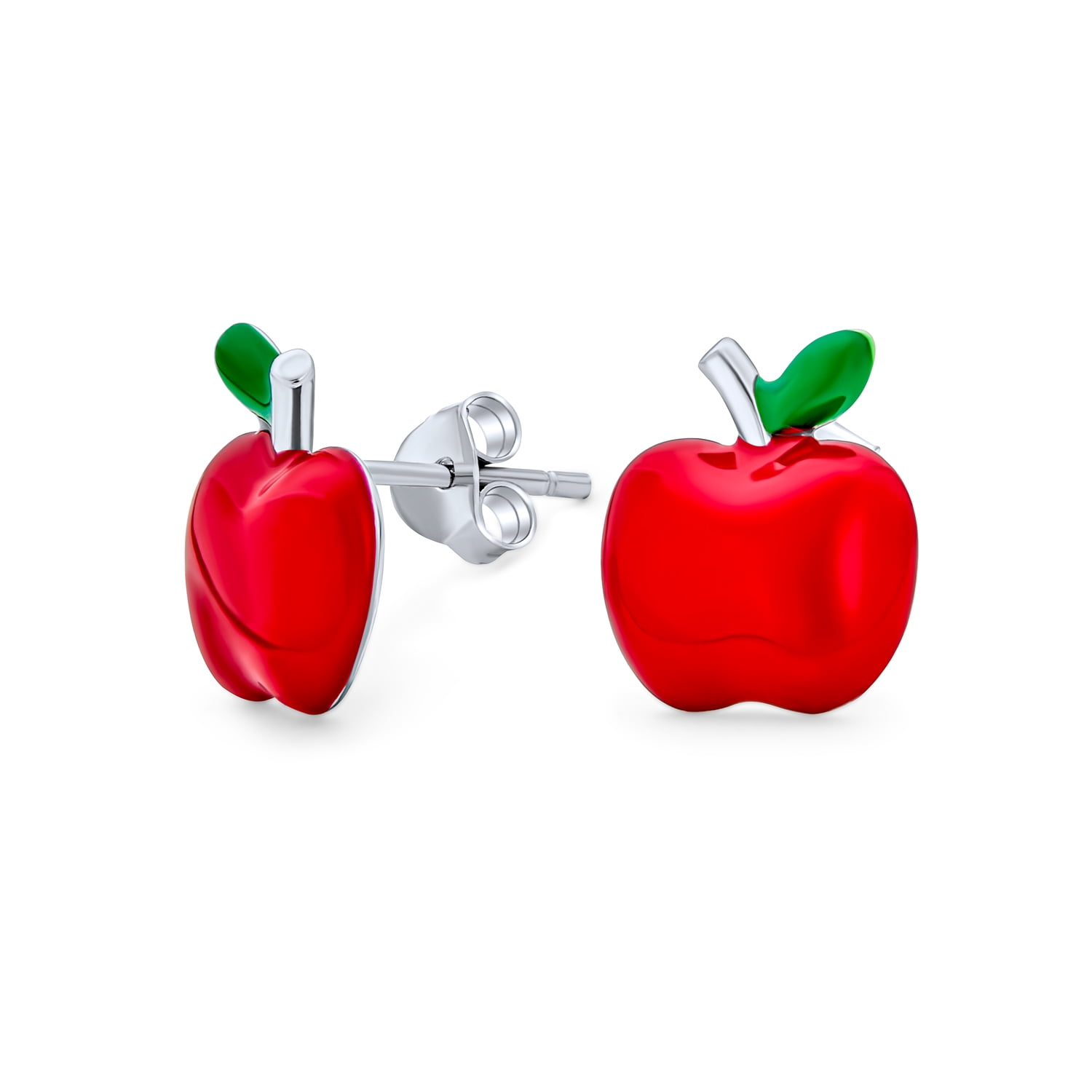 Womens Lovely Cute Red Enamel Apple Stud Earrings Female 925 Sterling Silver Earrings For Children Girls 