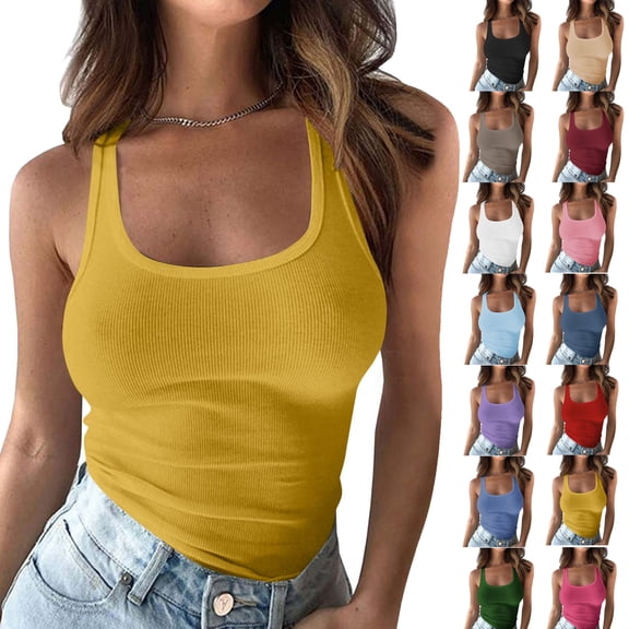 Tank Top for Women Solid Color U Neck Sleeveless T Shirts Loose Comfort Casual Sexy Tops S-5XL