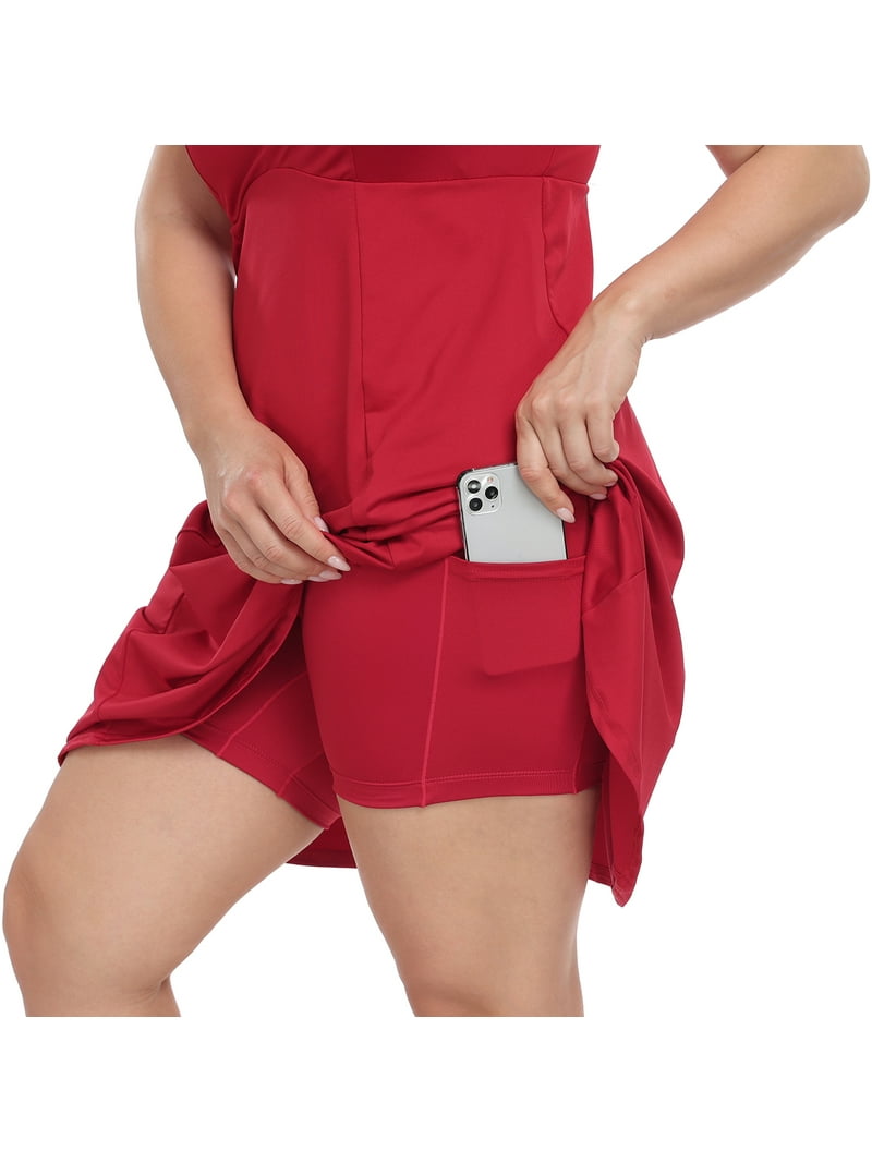 Hde Womens Plus Size Tennis Athletic Workout Dress with Built-in Shorts & Bra Red - 28