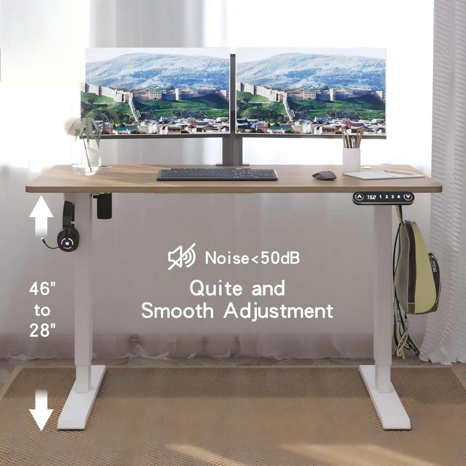 48 inch Standing Desk, Height Adjustable Smart Desk with Memory Presets, 180 lb Load Capacity, Single Motor Lift System for Office and Home Use, White