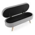 thumbnail image 6 of 43.5" Storage Ottoman Bench,Oval Foot Rest Long Stool,with Safety Hinge Flip Top,Steady Rubber Wood Legs,250 lbs Weight Capacity,for Bedroom,Living Room and Entryway,Grey, 6 of 7