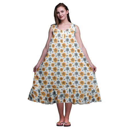 

Bimba White34 Floral Primula Stripe Printed Cotton Nightgowns For Women Sleeveless Gown Sleepwear Maxi Dress X-Small