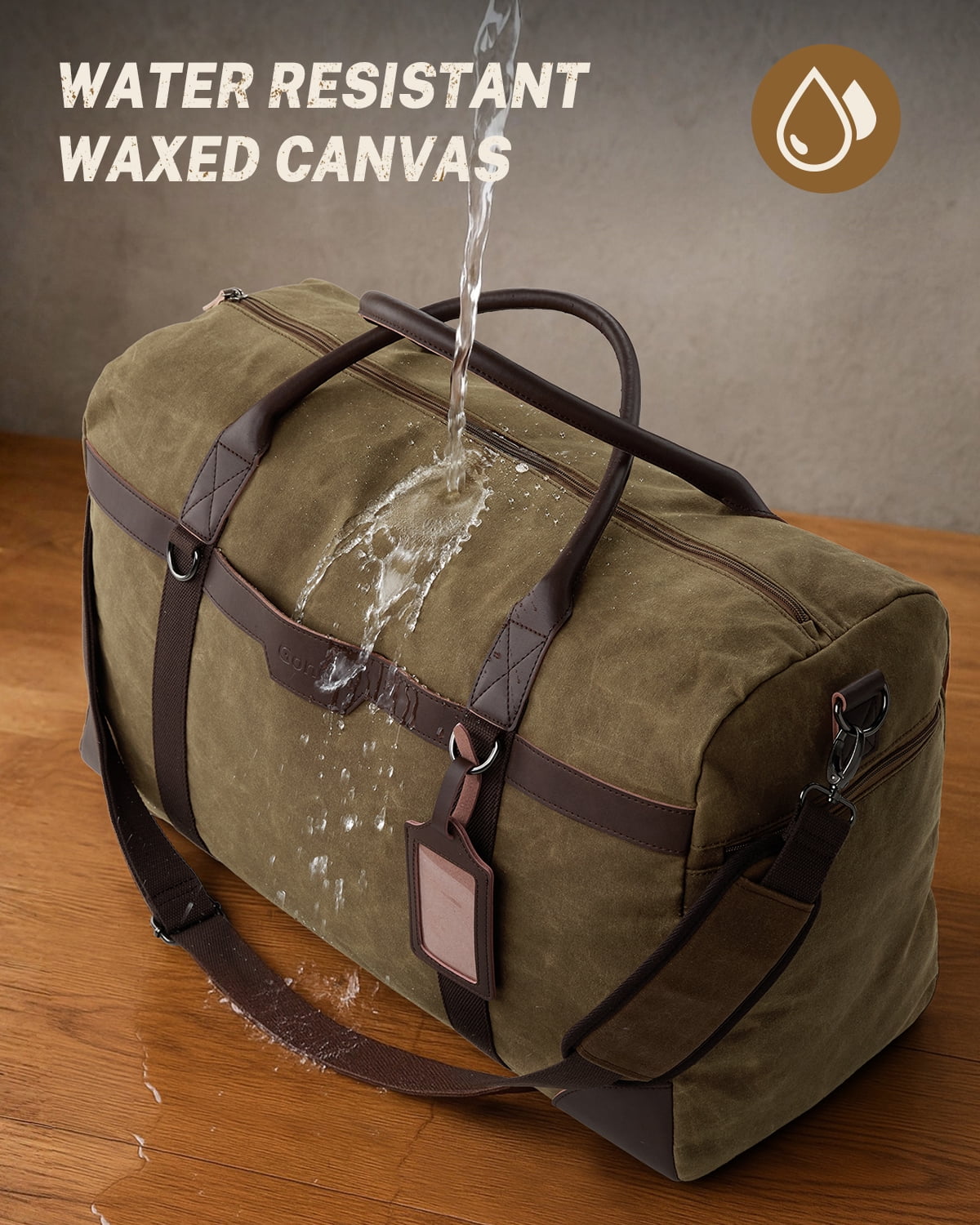 Gonex Waxed Canvas Duffle Bag, 55L Water-Resistant Travel Duffel, Vintage Overnight Weekender Bag with Shoes Compartment for Men & Women