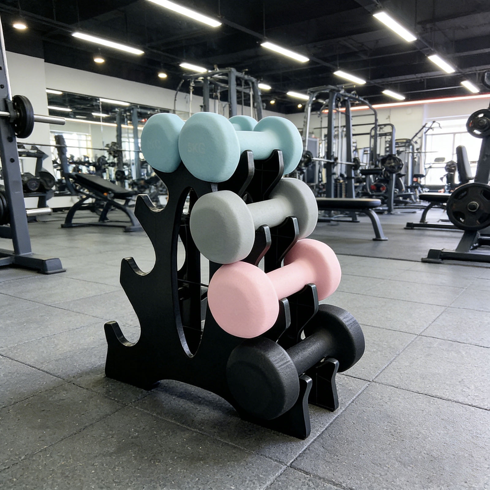 4 Tier Dumbbell Rack For Home Gym PP Material Compact Weight Storage Stand Space Saving Organizer For Neoprene Dumbbells & Hand Weights (Black)