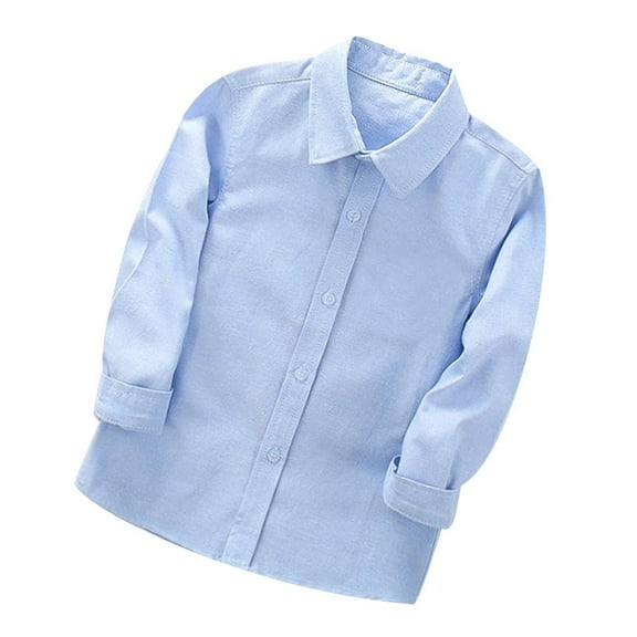 Toddler Boys Uniform Shirt Fashion Long Sleeve Blouse Solid Color Gentleman's School Uniform Shirt Blue 3-4 Years
