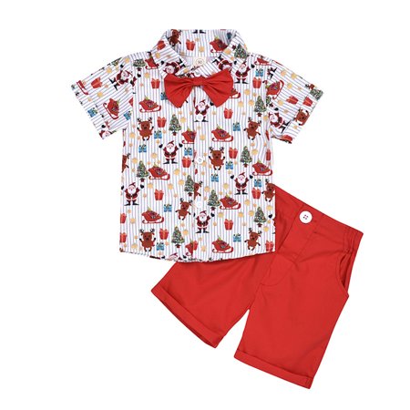 

OVTICZA Toddler Baby Boy 2 Piece Summer Outfit Shirts and Shorts Set Short Sleeve Graphic Clothing Set with Red 80