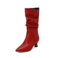thumbnail image 6 of Slouchy Boots for Women Pointed Toe Kitten Heels Wide Calf Pull on Fashion Fall Winter Dress Mid Calf Booties, 6 of 6