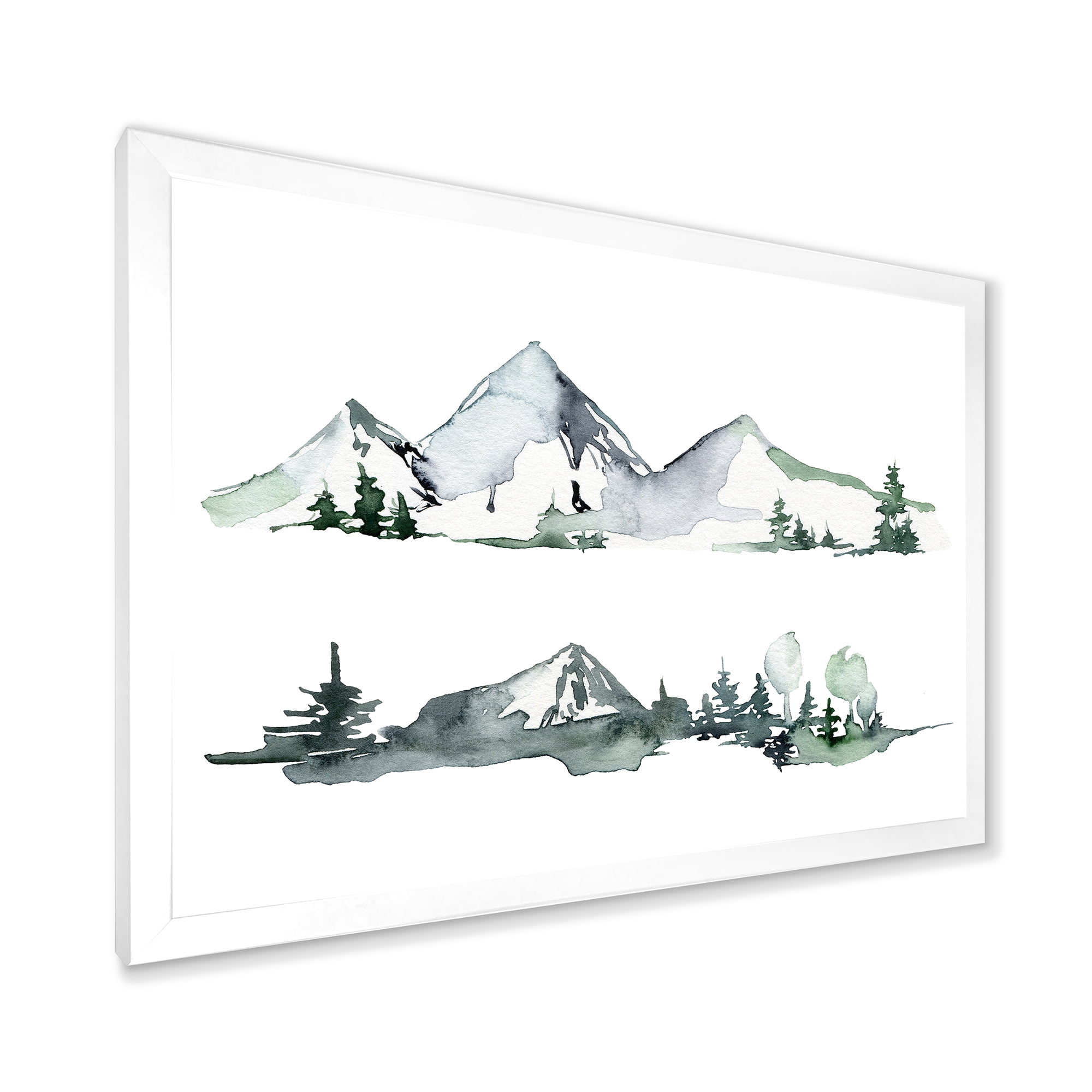 Designart 'Trees With Winter Dark Blue Mountain Landscape II' Modern Framed Art Print