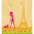 thumbnail image 3 of Teen Room Duvet Cover Set, Pink Silhouette of a Girl with the Dog Eiffel Tower in Paris Design, Decorative 3 Piece Bedding Set with 2 Pillow Shams, Queen Size, Apricot and Hot Pink, by Ambesonne, 3 of 3