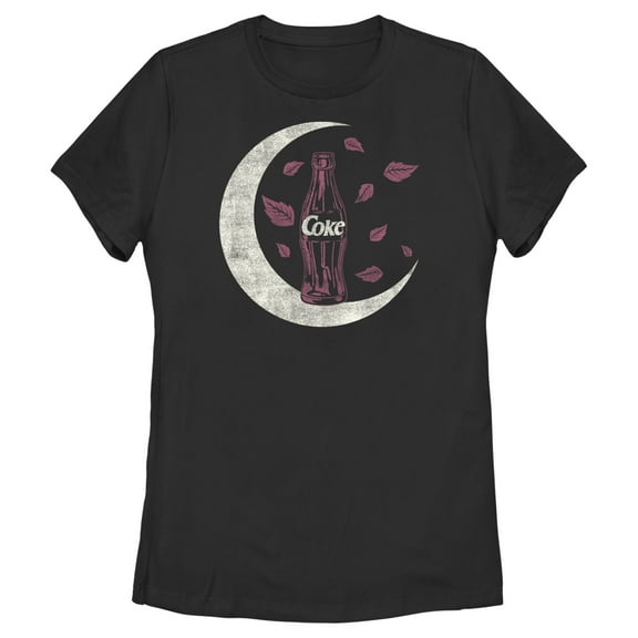 Women's Coca Cola Distressed Fall Crescent Moon  Graphic Tee Black Large