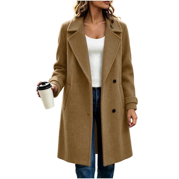 cocolona Womens Winter Trench Coat Notch Lapel Long Sleeve Classic Overcoat Solid Color Elegant Long Jacket