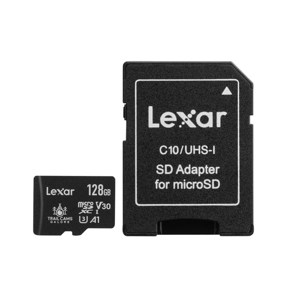 Trail Cams Galore Lexar E-Series 128GB Micro SD Card Micro SDXC UHS-I Flash Memory Card with Adapter, 100MB/s, C10, U3, A1, V30, Full HD, 4K UHD, High Speed TF Card