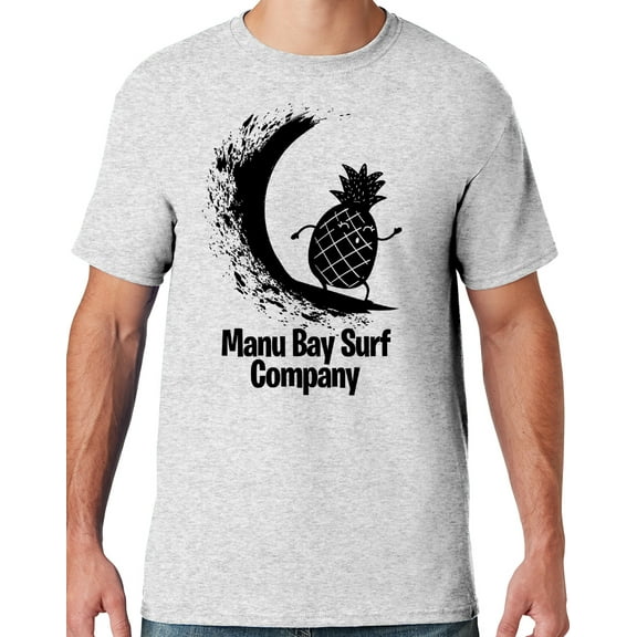 Mens Manu Bay Surf Company BLACK SURFING PINEAPPLE T-shirt, 2XL Ash Grey
