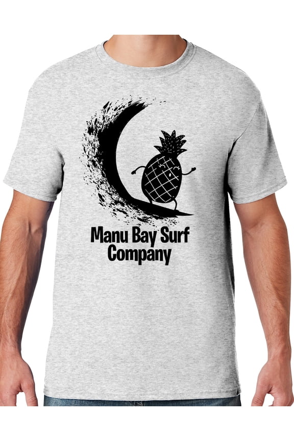 Mens Manu Bay Surf Company BLACK SURFING PINEAPPLE T-shirt, 2XL Ash Grey