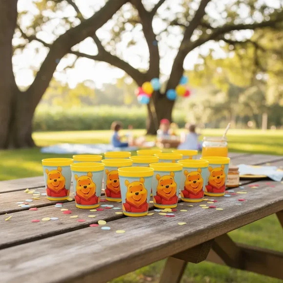 Set 12 Vasos Plástico Amarillos Diseño Winnie Pooh