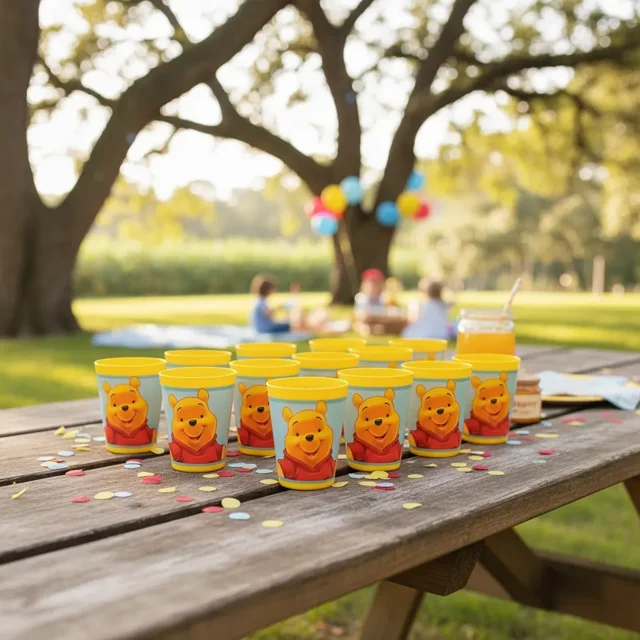Set 12 Vasos Plástico Amarillos Diseño Winnie Pooh