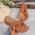 thumbnail image 4 of Yyuenw Women Crisscross Cutout Wedge Slide Sandals PU Open Toe Daily Casual Walking Shoes, 4 of 9
