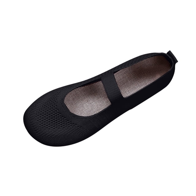WRKEKC Womens Shoes Solid Color Round Toe Knit Fabric Breathable Low Cut Slip On Soft Sole Flat Outdoor Work Shoes