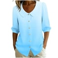 thumbnail image 2 of VBVC Women's Floral Button Down Blouse , Summer Collared Top For Women , Ladies' Lightweight Puff 3/4 Sleeve Tunic Shirt, Sky Blue , S-2XL, 2 of 6